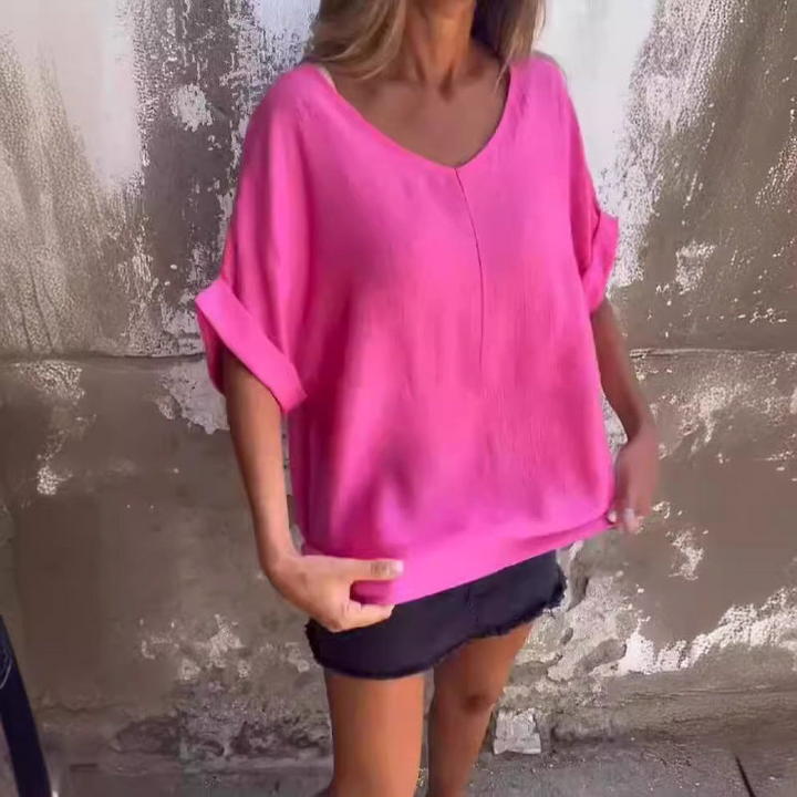 Levoire | T-shirt femme à encolure en V T-shirt femme confortable Haut Lilas