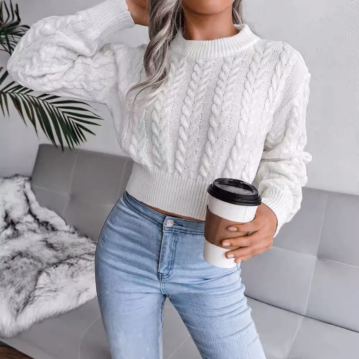 Levoire | Pull à col en V pour femmes Pull court à encolure décontractée, Pull de loisirs Blanc