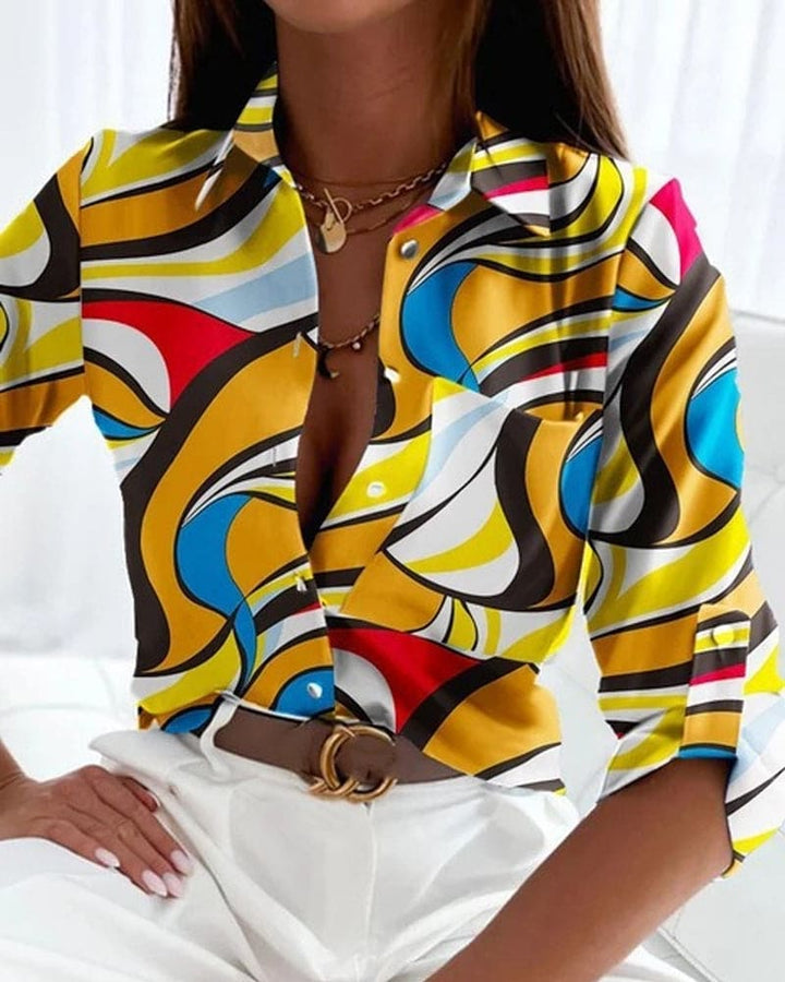 Levoire | Chemise Élégante Imprimée À Manches Longues Jaune