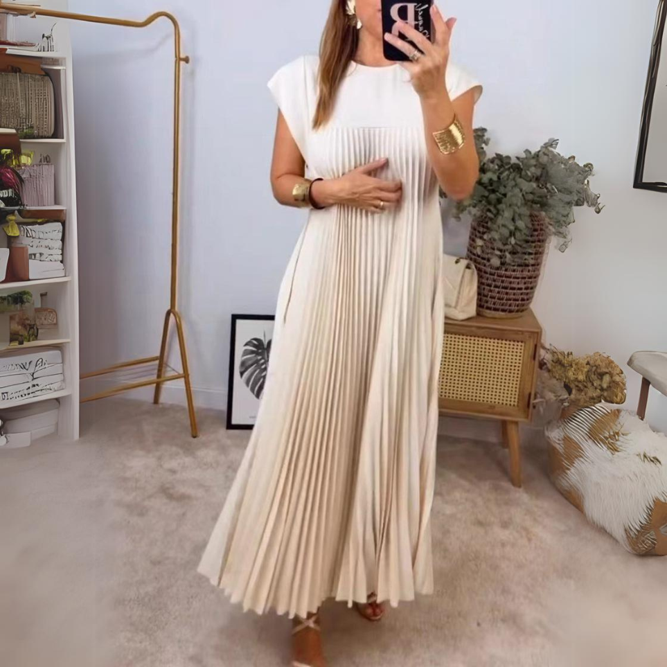 Levoire | Robe Plissée Silhouette Flottante Beige