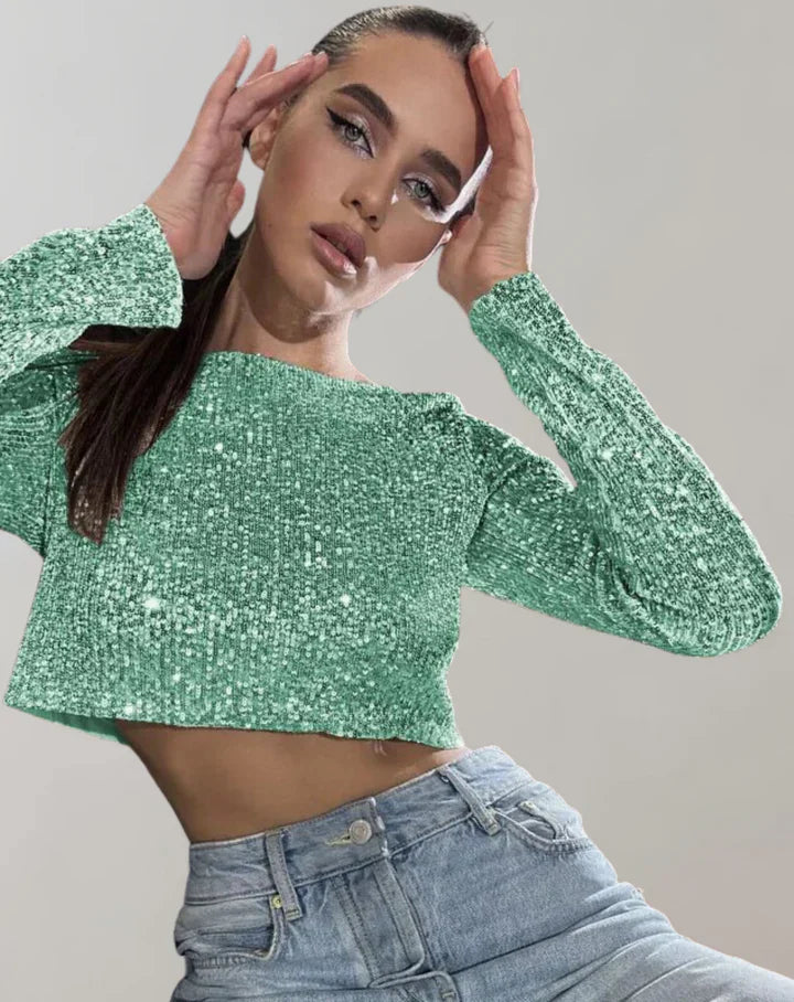 Levoire | Crop-Top Scintillant Pour Une Apparition Glamour Vert