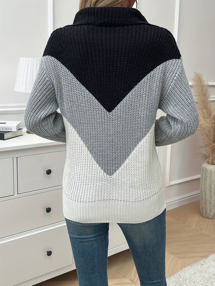Levoire | Pull Pour Femmes Avec Motif À Blocs Et Fermeture Éclair