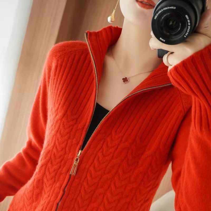 Levoire | Pull Tricoté Pour Femmes - Fermeture à glissière Rouge