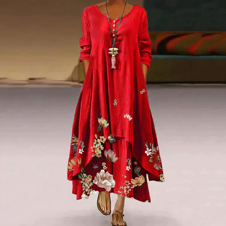 Levoire | Robe en coton elégante Flore Rubis
