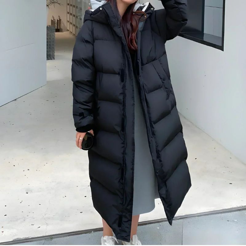 Levoire | Manteau FR Femmes Long Noir Blanc Noir