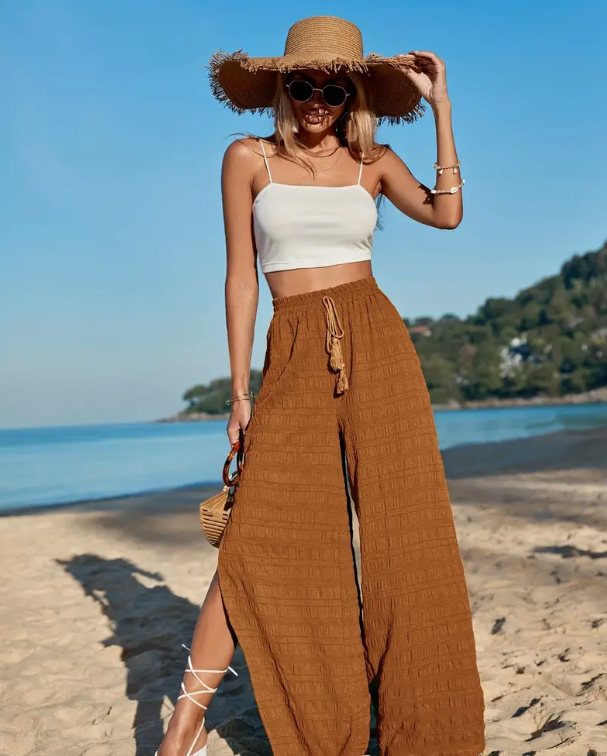 Levoire | Vêtements Structuraux Solides Pantalon Large À Jambe chocolat