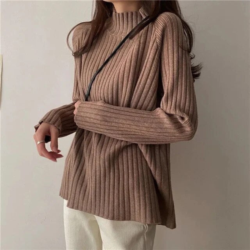 Levoire | Pull Avec Col Haut Pour Femmes Long Braun