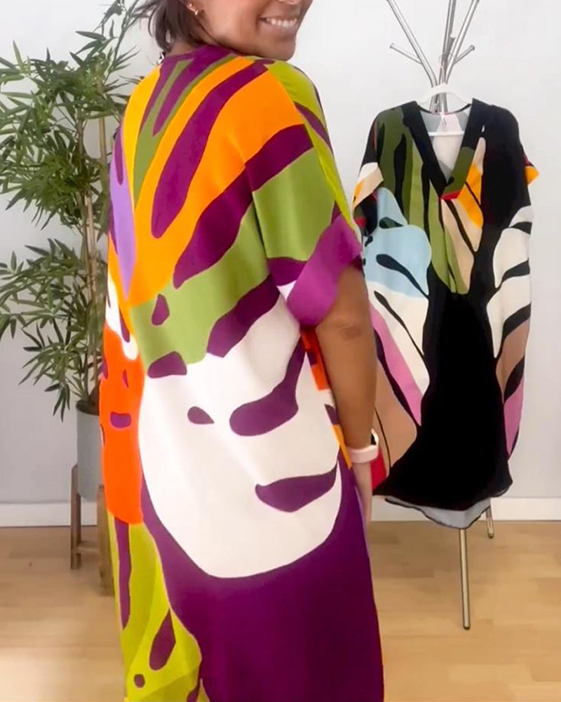 Levoire | Robe Midi Bohème À Col V Avec Un Col Coloré