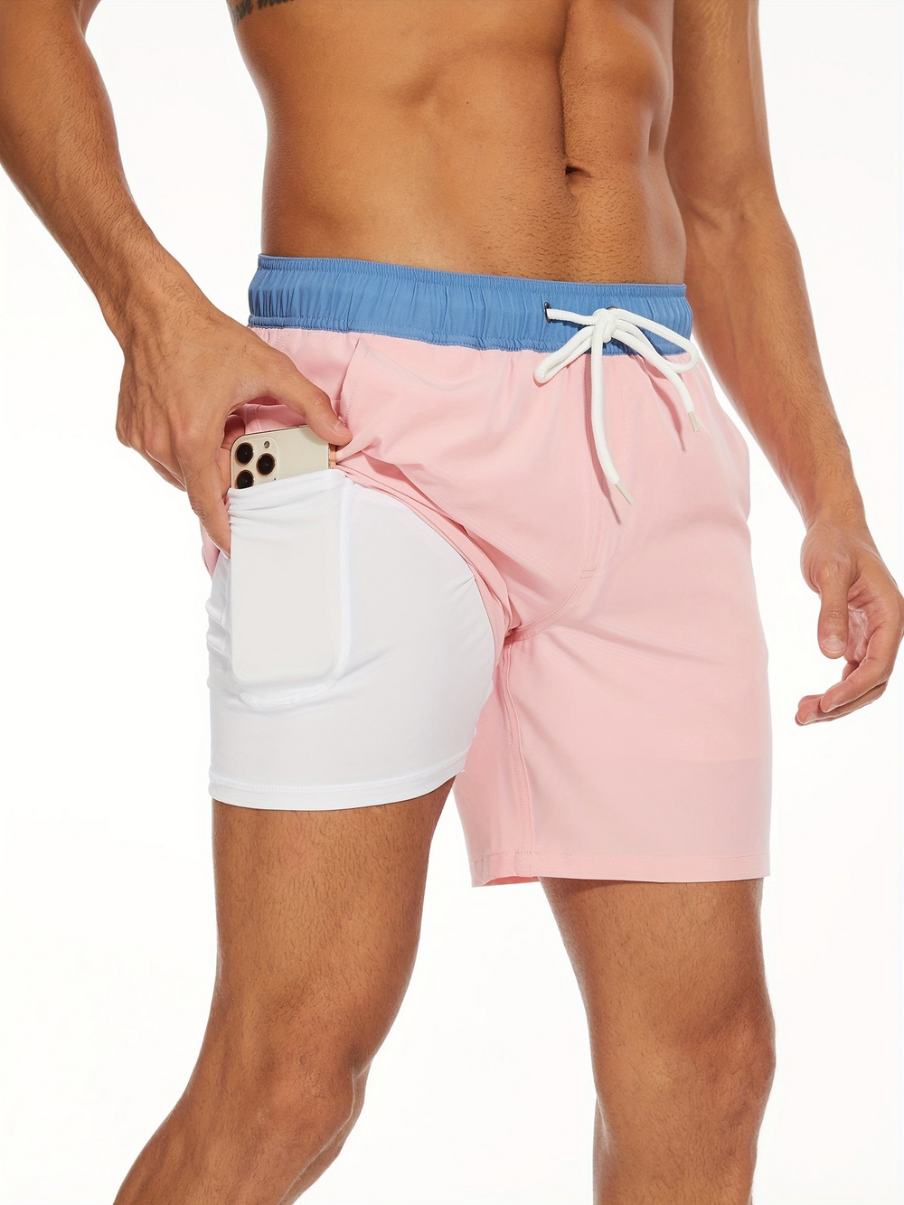 Levoire | Short de bain pour hommes à séchage rapide design à double couche Couleur rose