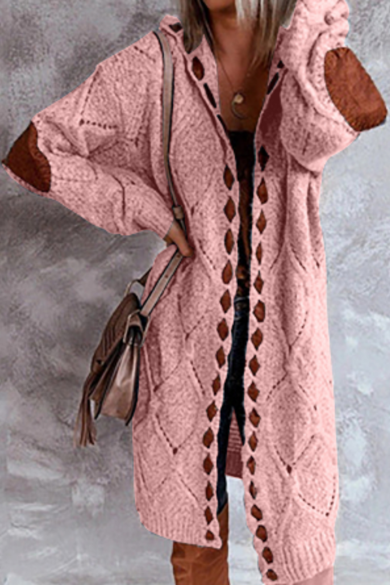 Levoire | Femmes Sweatshirt Long à Capuche Look Cardigan Rétro Rosa
