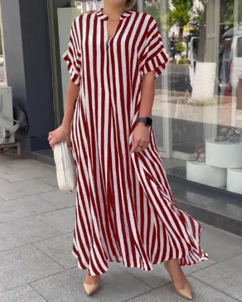 Levoire | Robe d'été à col en V et à rayures Rouge