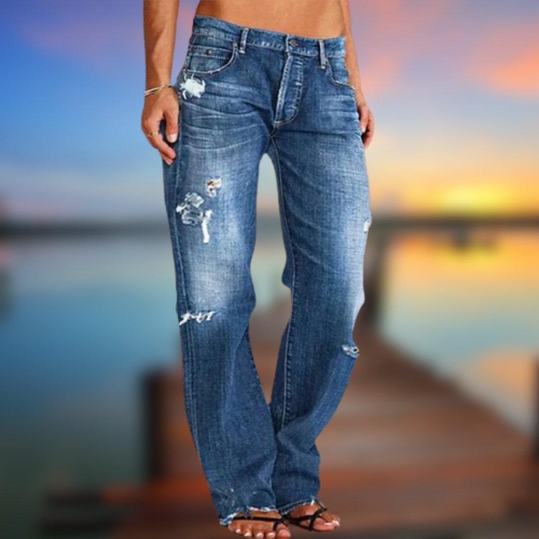 Levoire | Jeans décontractés pour femmes avec déchirure Blu Notte