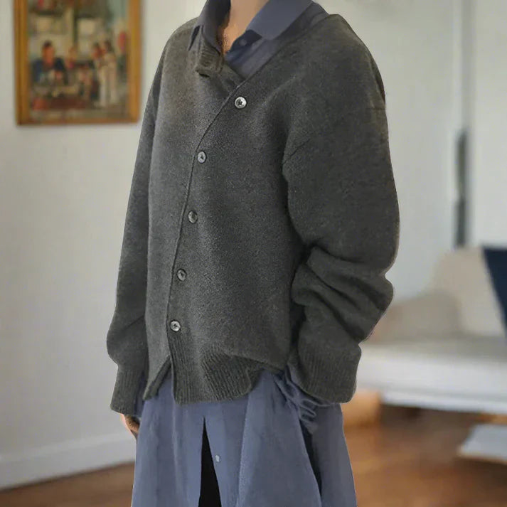 Levoire | Cardigan En Maille Douce Avec Patte De Boutonnage Diagonale