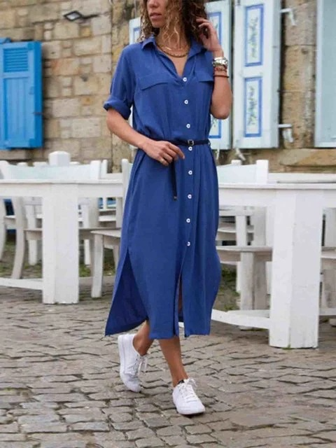 Levoire | Élégante Robe D'Été Avec Ceinture Bleu