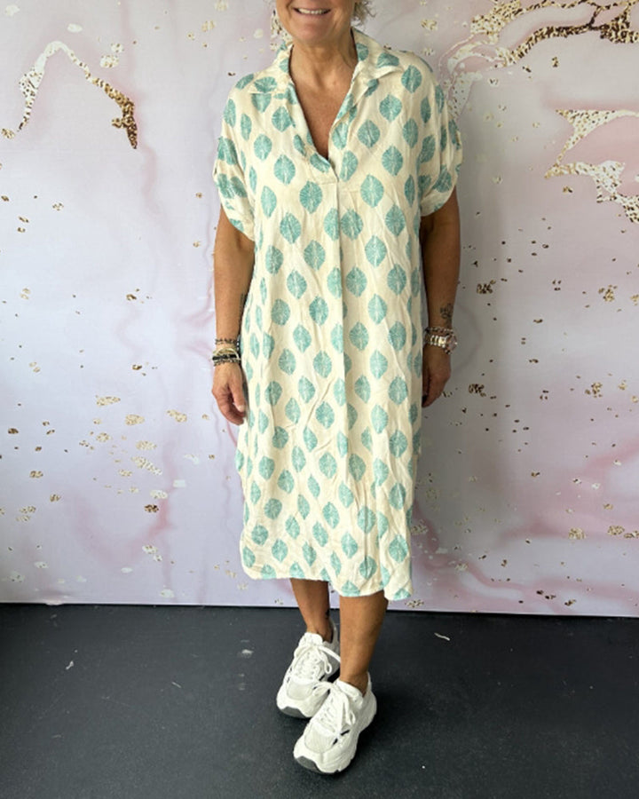 Levoire | Robe D'Été Ample Avec Col Revers Et Manches Courtes Bleu