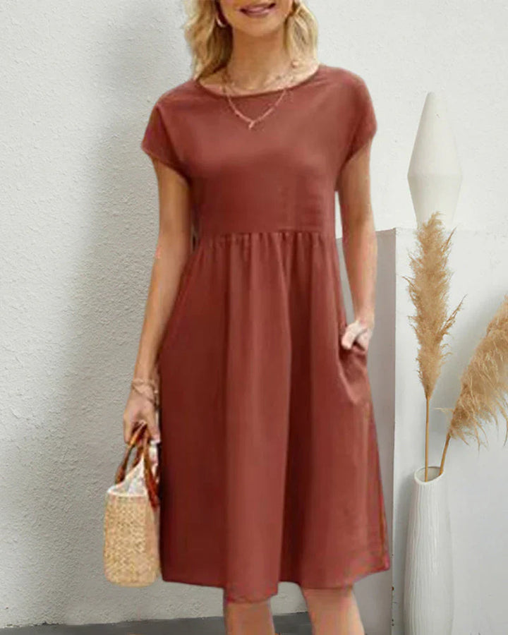 Levoire | Robe Midi À Encolure Ronde Et Poches Orange