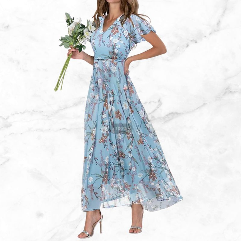 Levoire | Robe pour femmes charmante rétro fleurie design flatteur pour la silhouette Bleu foncé