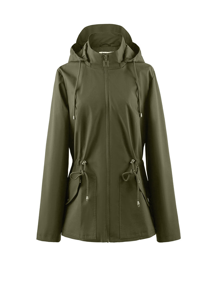 Levoire | Veste De Printemps Et D'Automne À Capuche Imperméable À Taille Empiriques Olive verte 1