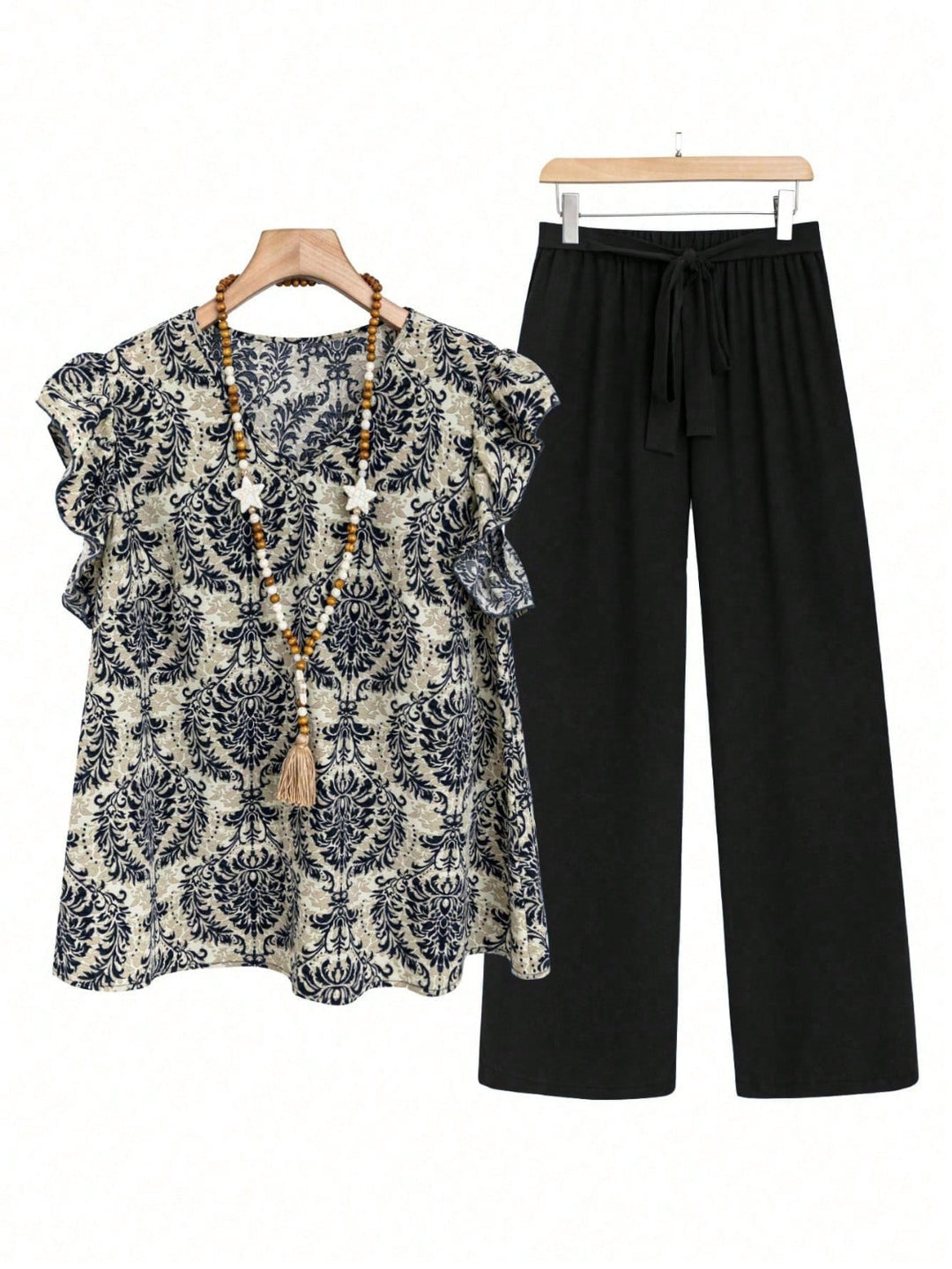 Levoire | Cap Ruffle Top Et Pantalon Set Noir