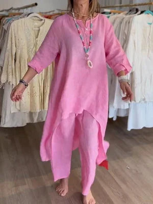 Levoire | Ensemble De Loisirs Unicolore En Lin Pour Femmes Rosa