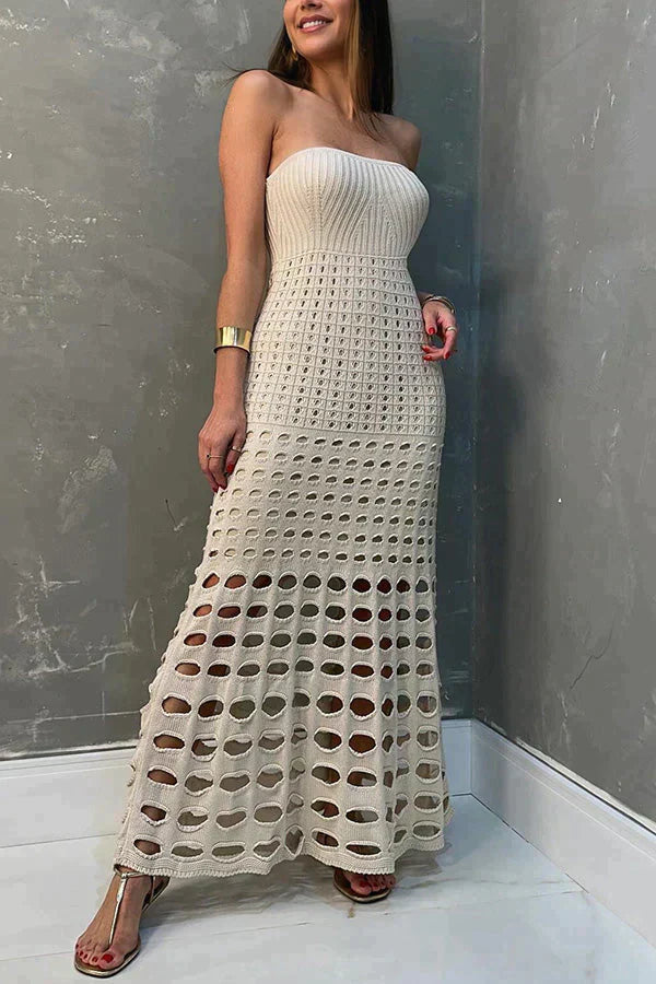 Levoire | Robe Maxi Patchwork Sans Épaules Avec Style Rustique Et Découpes Khaki