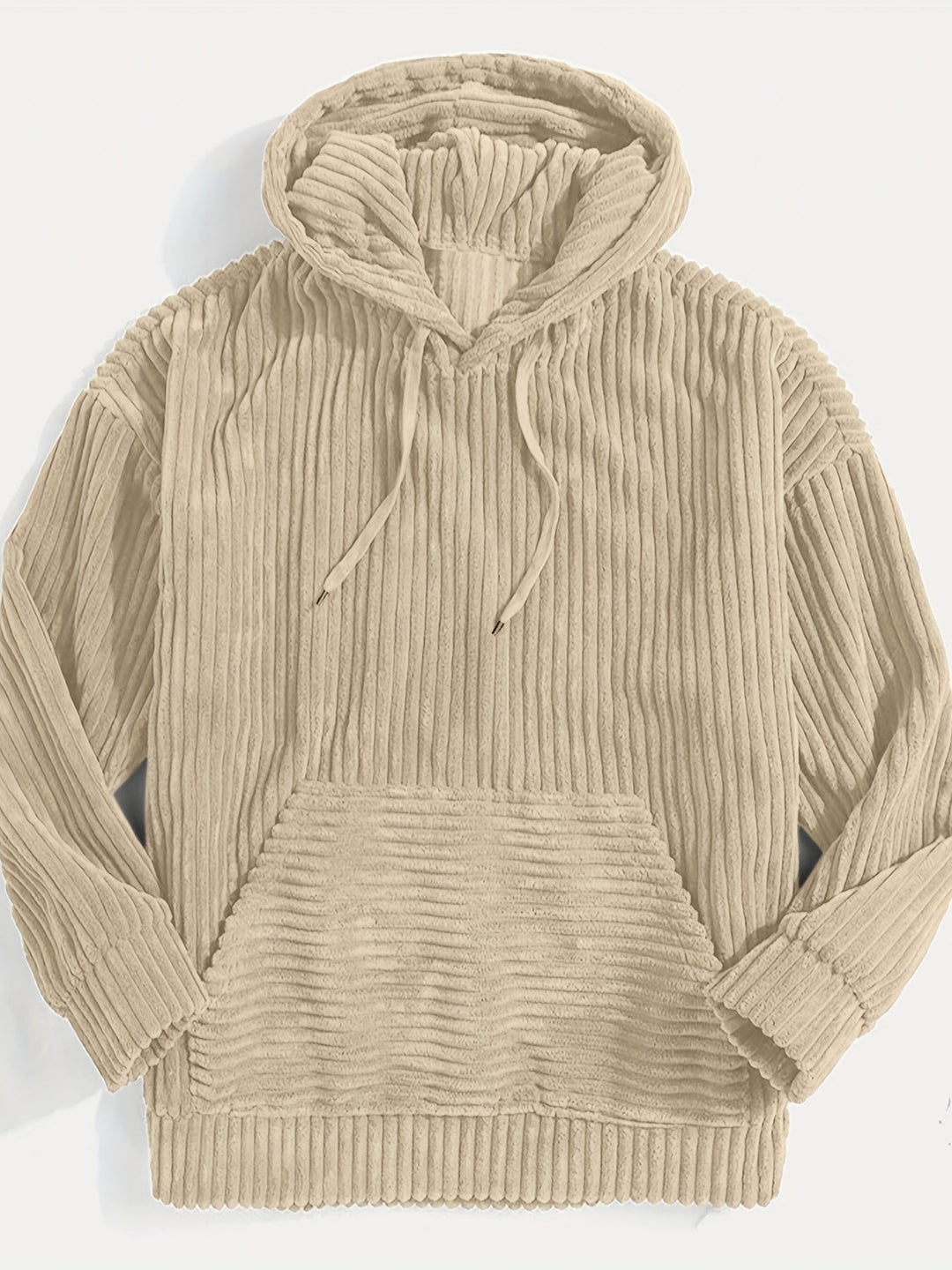 Levoire | Sweat À Capuche En Corduroy Vintage Pour Hommes Avec Col Haut Et Poche Kangourou Beige
