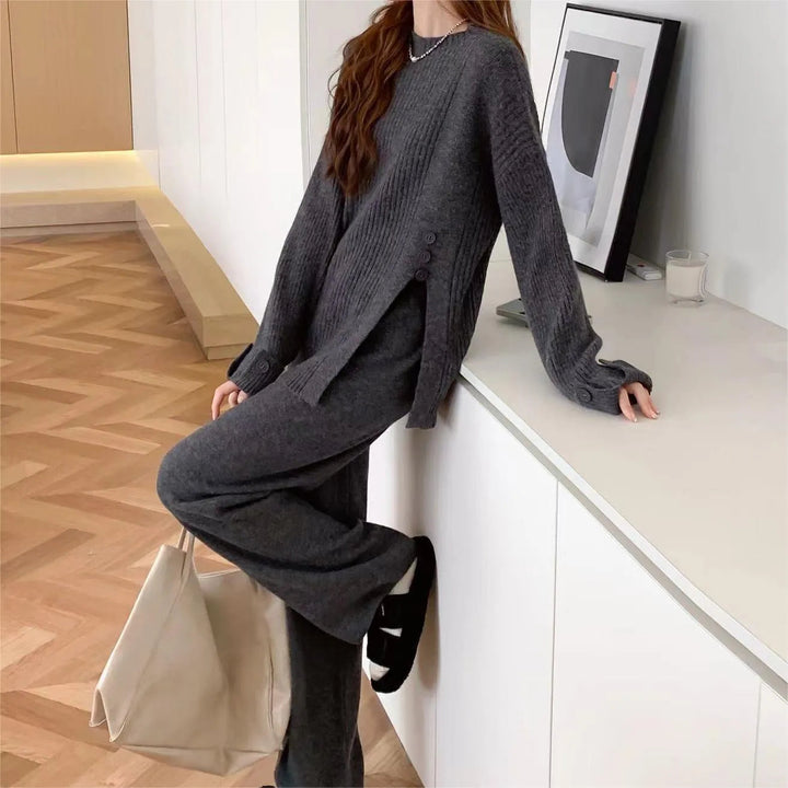 Levoire | Ensemble deux pièces avec un pull en tricot et un pantalon à manches larges Gris Taille libre
