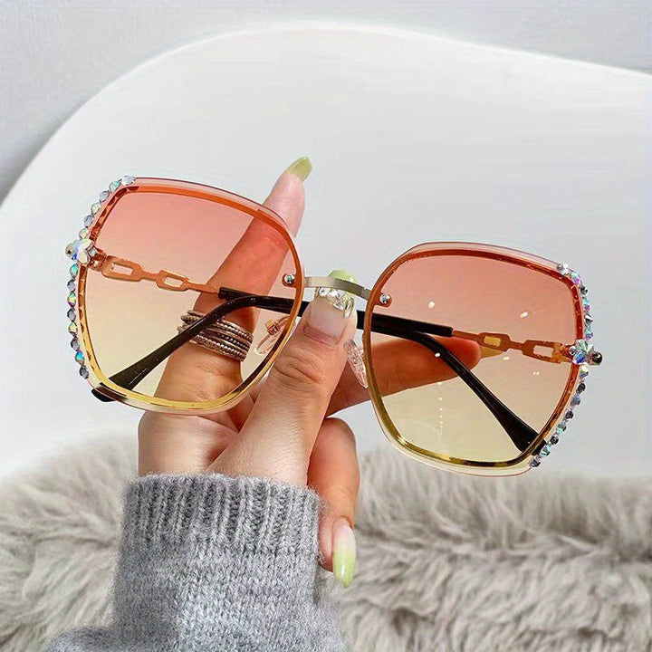 Levoire | Lunettes De Soleil Sans Contour Ornées De Cristaux Dégradés Pour Femmes Orange