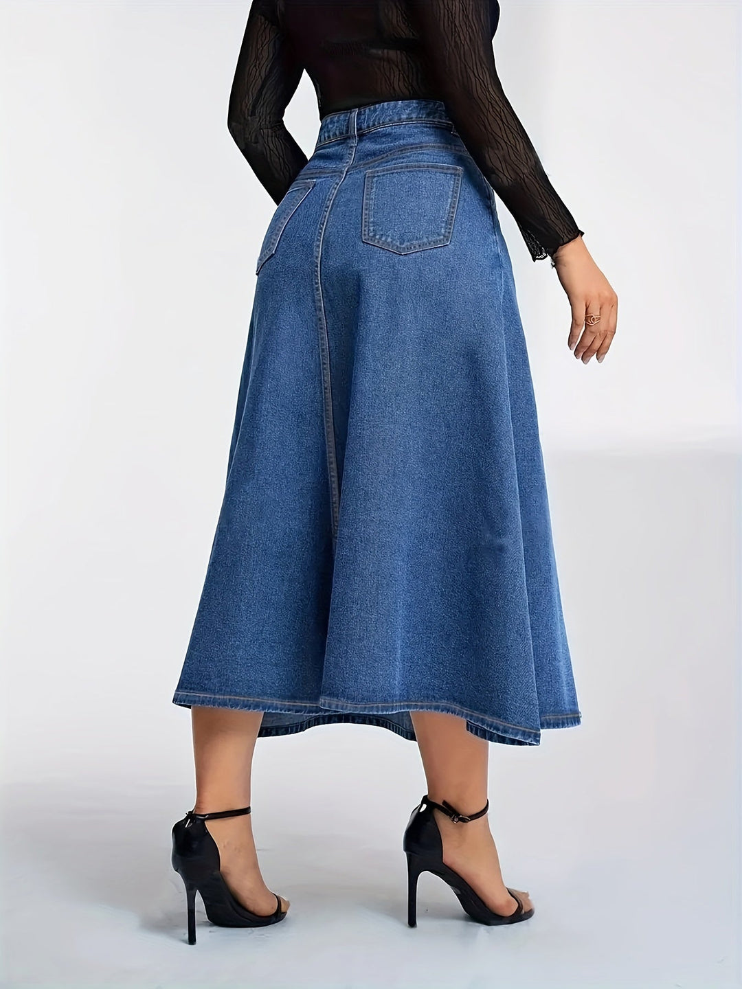 Levoire | Jupe Midi En Jean Haute Et Élastique Avec Poches