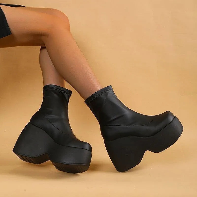 Levoire | Chelsea-bottines à talon compensé en cuir Bottes courtes noires