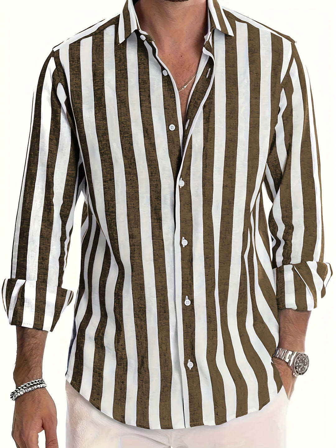 Levoire | Chemise À Manches Longues Rayée Pour Homme Brun foncé