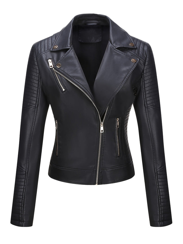 Levoire | Élégante Veste De Moto En Cuir Synthétique Avec Col Zippé Noir