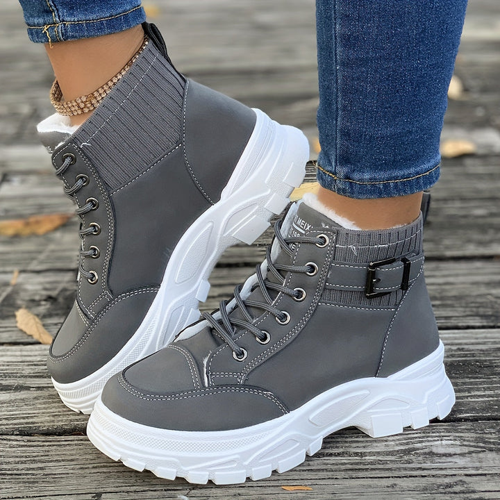 Levoire | Bottes Courtes Élégantes Pour Femmes À Semelle Épaisse Et Avec Lacets gris