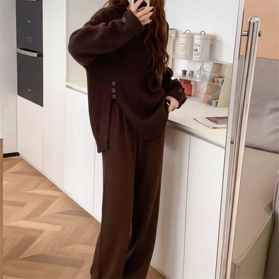 Levoire | Ensemble deux pièces avec un pull en tricot et un pantalon à manches larges Braun Taille libre