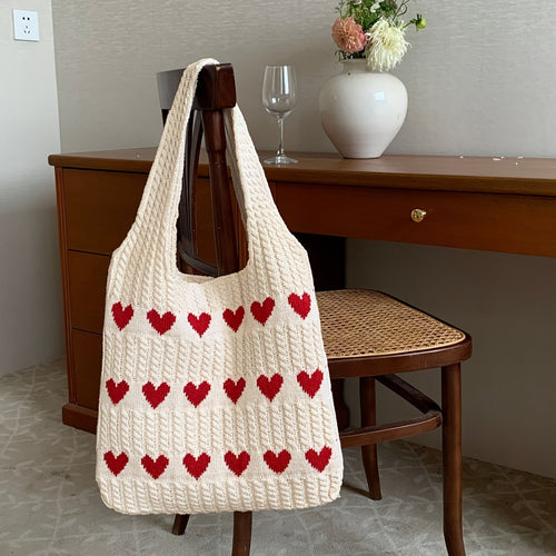Levoire | Sac À Provisions Tricoté Fait Main Avec Motif Cœur