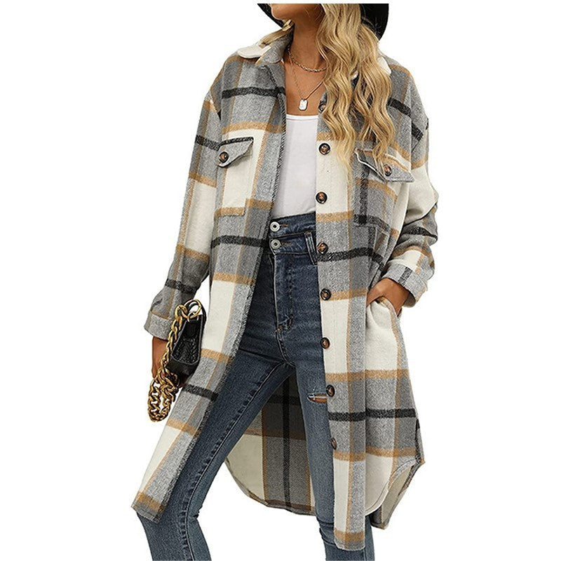 Levoire | Rento Manteau À Carreaux De Carotte En Laine Avec Revers Et Boutons Rayures noires