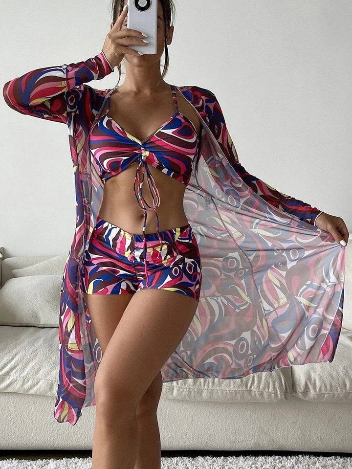 Levoire | Maillot de bain bikini trois pièces pour femmes Sapphire bleu Café
