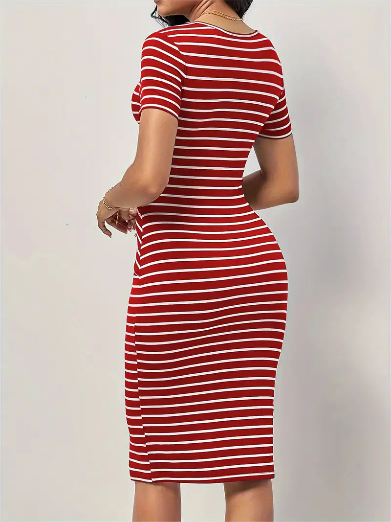 Levoire | Robe À Manches Courtes Avec Imprimé Rayé