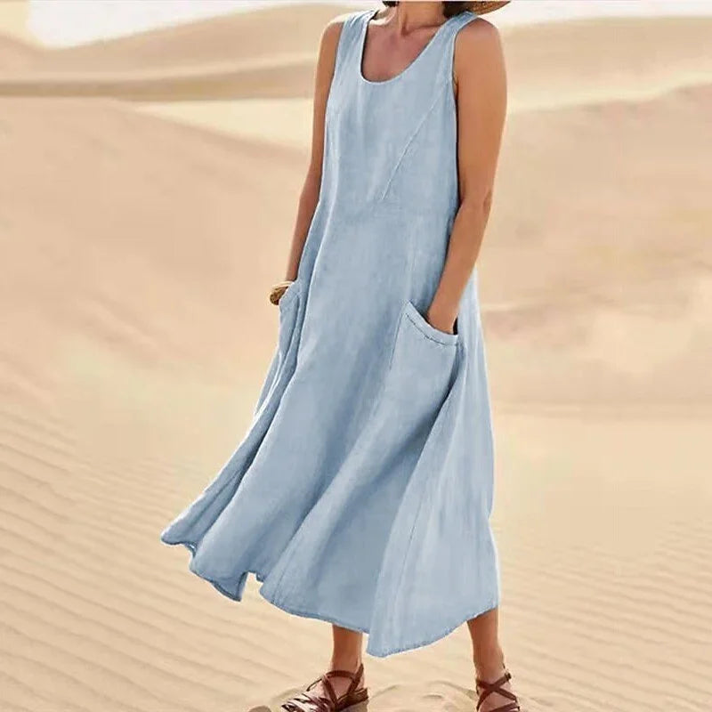 Levoire | Robe D'Été À Manches Courtes Élégante Décontractée Robe Bleu ciel
