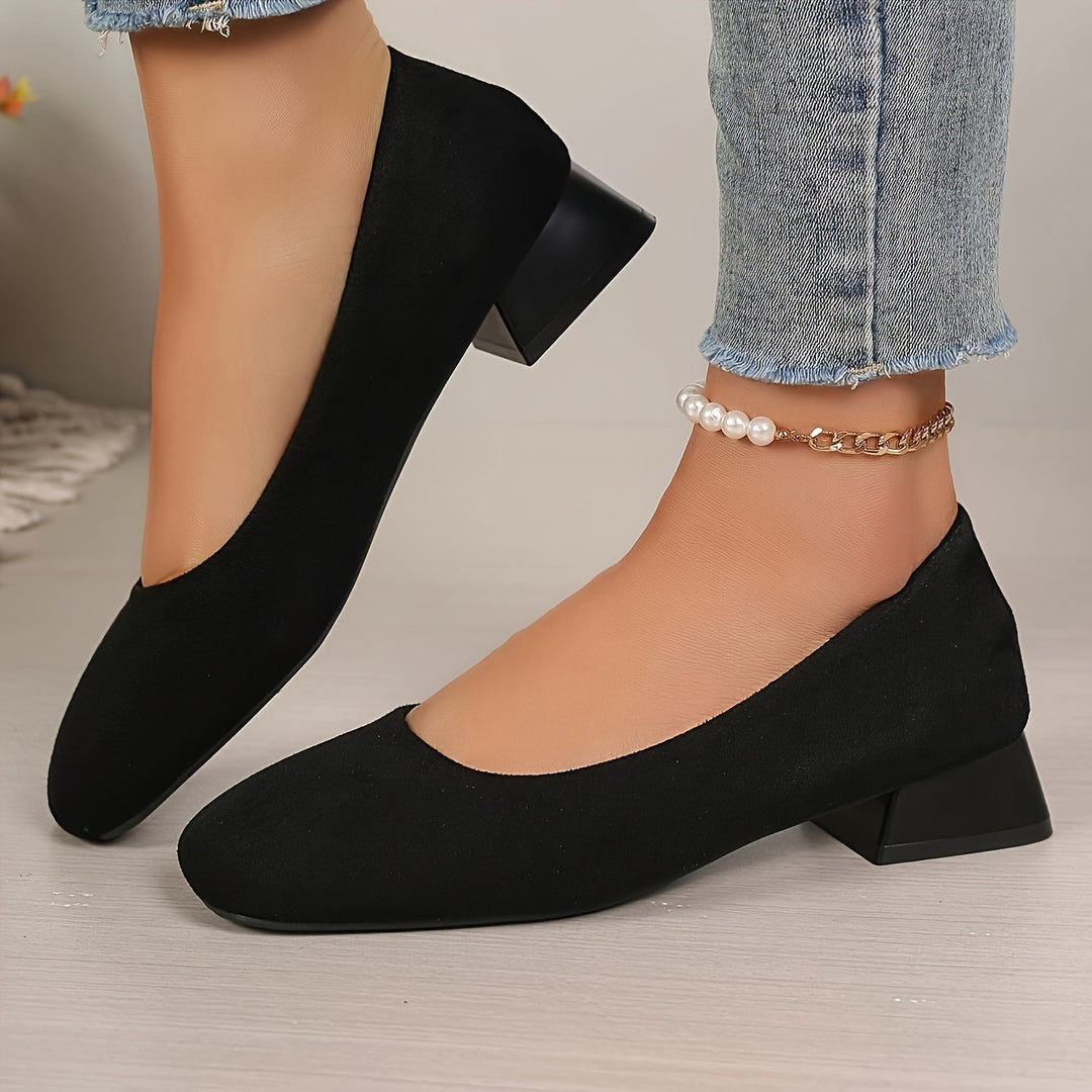 Levoire | Chaussures À Talon En Flanelle Noires À Talon Bas