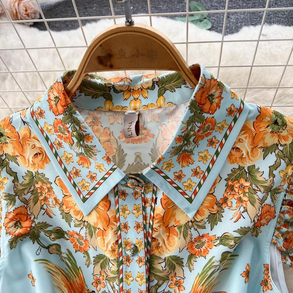 Levoire | Robe femme en ch chiffon imprimé à manches courtes