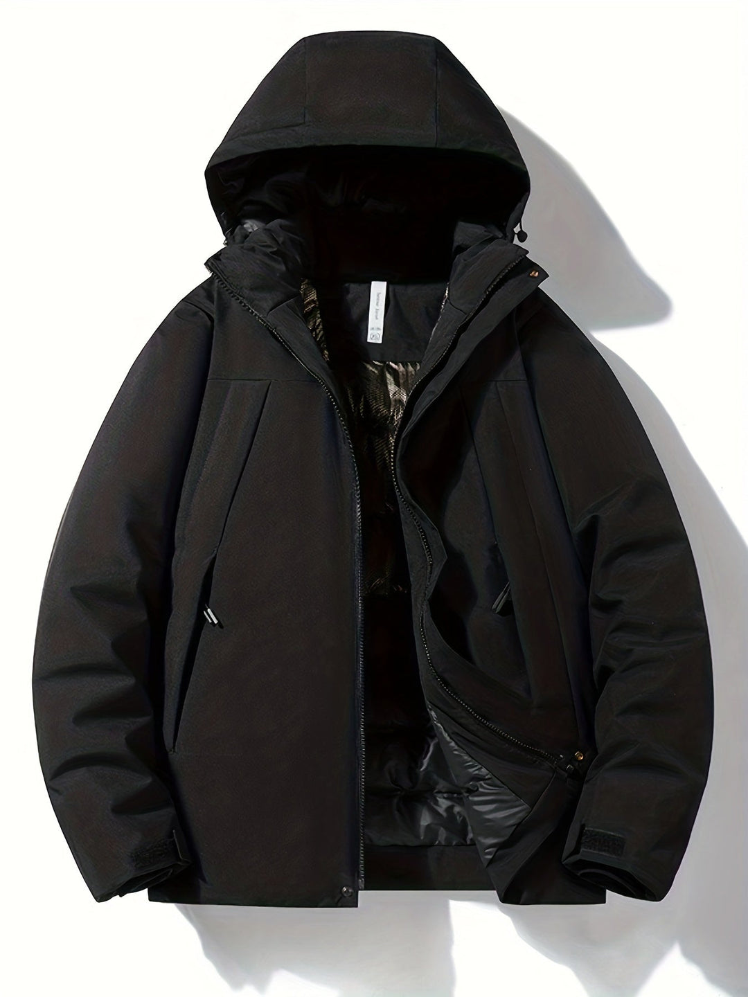 Levoire | Veste Longue à Capuche Imperméable avec Fermeture Éclair Noir