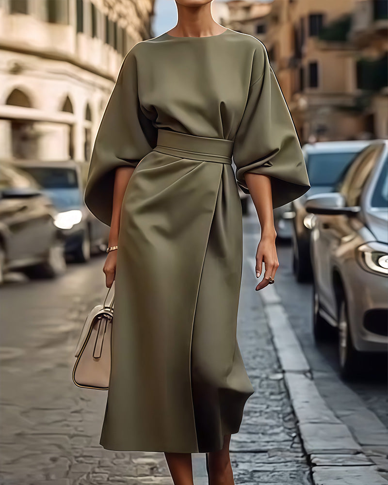 Levoire | Robe Midi Ajustée Avec Ceinture Vert olive