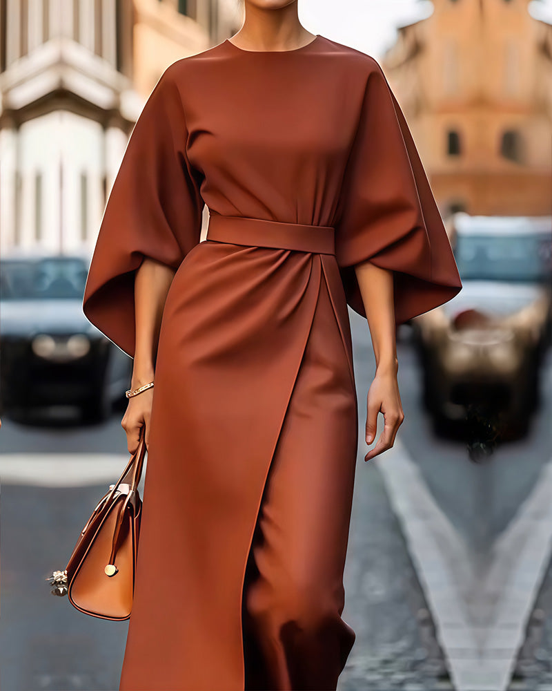 Levoire | Robe Midi Ajustée Avec Ceinture Brique rouge