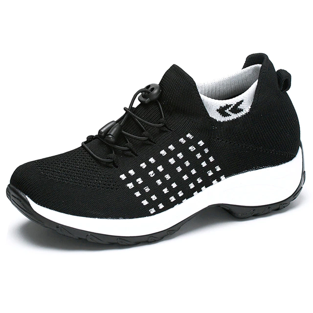 Levoire | Baskets Slip On Respirantes Avec Lacets Réglables Pour Femmes Noir Blanc