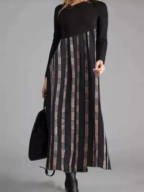 Levoire | Robe Rétro Élégante À Motifs Avec Décolleté En V Noir