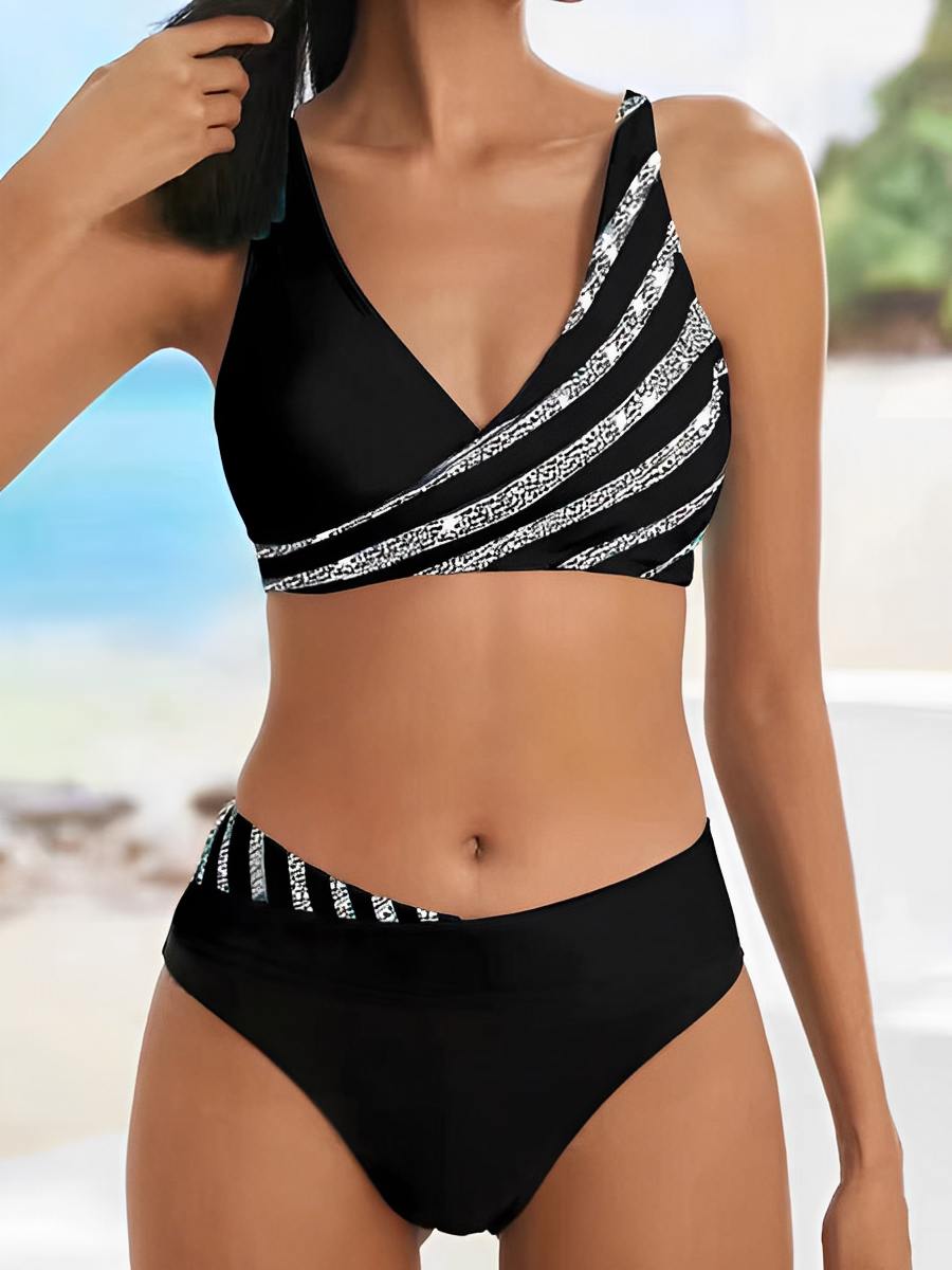 Levoire | Bikini d'Été Rayé de Luxe Noir