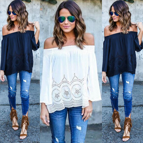 Blouse femme à épaules dénudées avec manches volumineuses et motif de crochet délicat Levoire