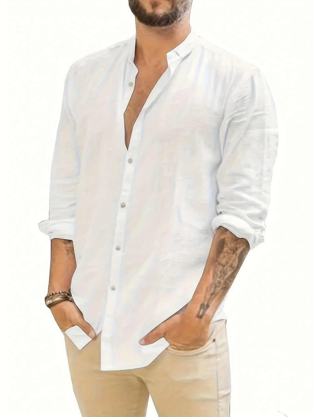 Levoire | T-Shirt En Coton Lin Uni À Manches Longues Blanc