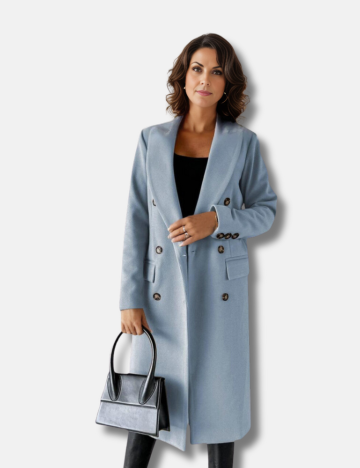 Levoire | Élégant Long Double Boutonné Avec Aspect Laine Pour Femmes Bleu ciel